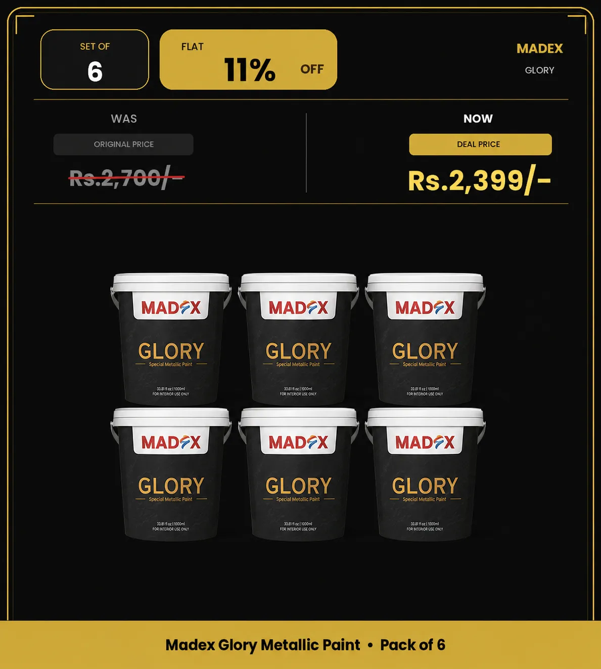 Pack of 6 | Glory Metallic Paint – 150 ml Each